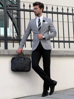 Load image into Gallery viewer, Bojoni Astoria Slim Fit High Quality Mono Collar Knitted Grey Blazer
