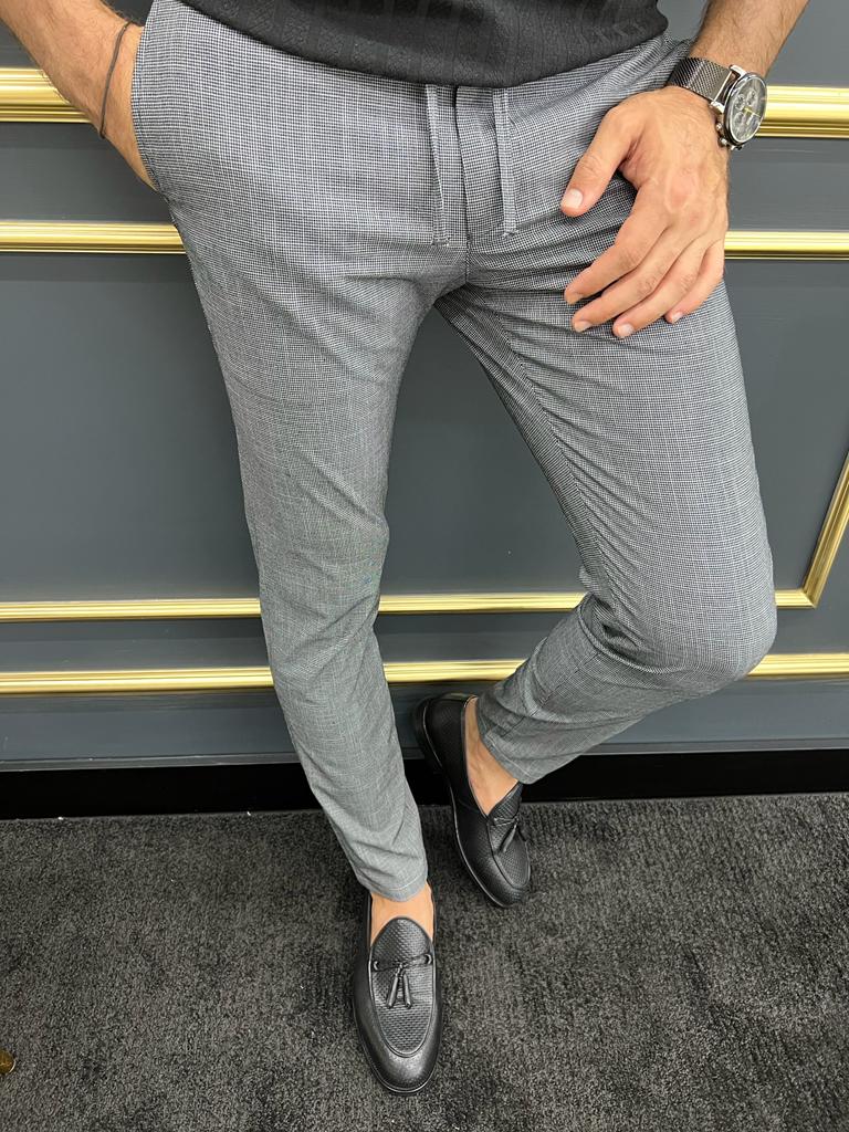 Bojoni Uluwatu Slim Fit Rope Detailed Grey Trouser