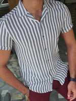 Load image into Gallery viewer, Capani Navy Blue Slim Fit Striped Collar Shirt-baagr.myshopify.com-Shirt-BOJONI
