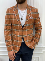 Load image into Gallery viewer, Areni Orange Plaid Slim Fit Suit-baagr.myshopify.com-1-BOJONI
