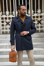 Load image into Gallery viewer, Bojoni Astoria Slim Fit Dark Blue Feather Detailed Winter Coat
