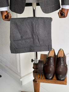 Severi Dark Gray Slim Fit Peak Lapel Plaid Wool Suit-baagr.myshopify.com-suit-BOJONI