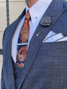 Bojoni Astoria Slim Fit Self-Patterned Pointed Indigo Suit