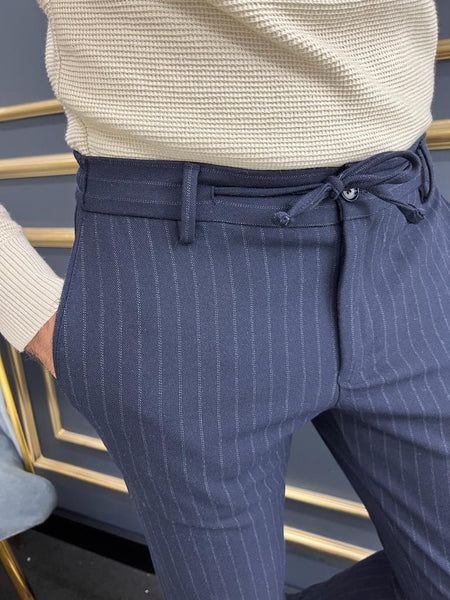Buy celio Navy Slim Fit Striped Trousers for Men Online  Tata CLiQ