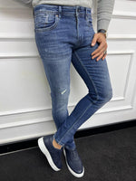 Load image into Gallery viewer, Leon Slim Fit Ripped Blue Jeans
