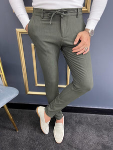 Thread Slim Fit Rope Detailed Khaki Trouser