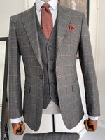 Load image into Gallery viewer, Severi Dark Gray Slim Fit Peak Lapel Plaid Wool Suit-baagr.myshopify.com-suit-BOJONI
