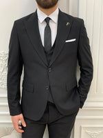 Load image into Gallery viewer, Shagori Black Slim Fit Peak Lapel Suit
