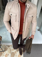 Load image into Gallery viewer, Verno Beige Slim Fit Fur Coat-baagr.myshopify.com-Jacket-BOJONI
