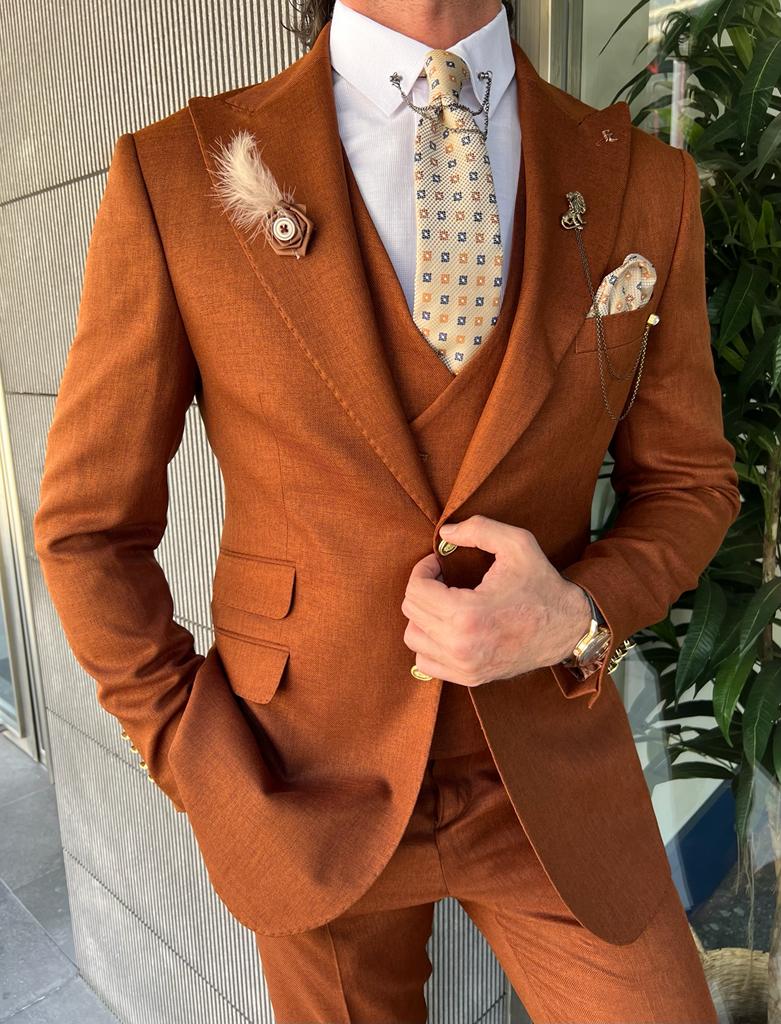 Bojoni Danielle Rust Slim Fit Peak Lapel Suit