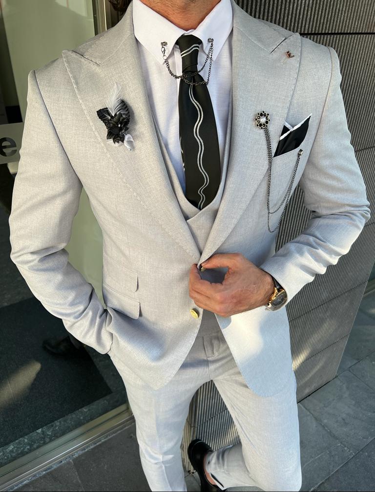 Bojoni Danielle Gray Slim Fit Peak Lapel Suit