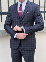 Load image into Gallery viewer, Louis Slim Fit Black &amp; Navy Business Plaid Suit
