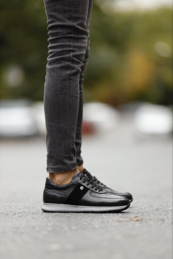 Leon Suede & Leather Detailed Black Sneakers
