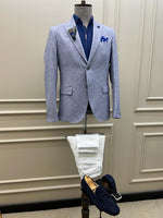 Load image into Gallery viewer, Giovanni Mannelli Slim Fit Dot Detailed Blue Blazer
