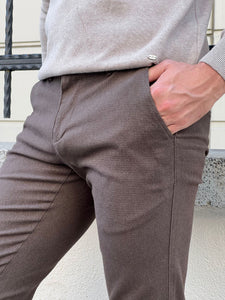 Bojoni Astoria Slim Fit High Quality Brown Patterned Anthracite Pants