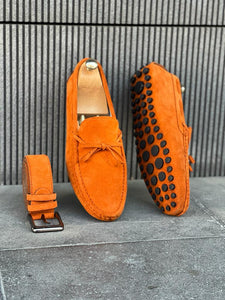 Giovanni Mannelli Rubber Sole Suede Leather Orange Loafer