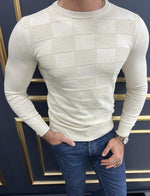 Load image into Gallery viewer, Rick Sli Fit Round Neck Beige Plaid Sweater
