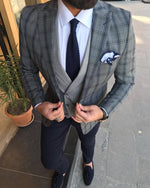 Load image into Gallery viewer, Daniel Gray Plaid Slim-Fit Suit-baagr.myshopify.com-3-BOJONI
