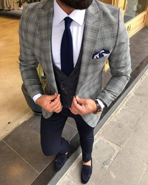 Daniel Gray Plaid Slim Fit Suit | BOJONI