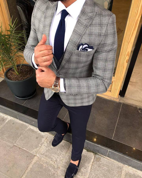 Daniel Gray Plaid Slim Fit Suit | BOJONI