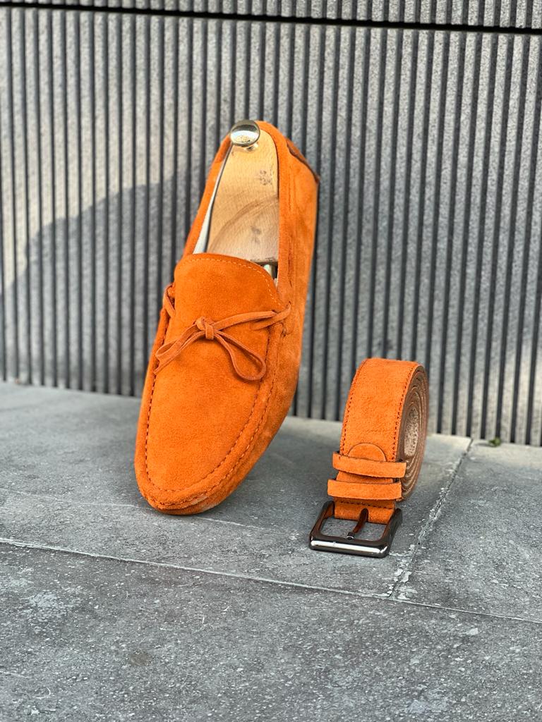 Giovanni Mannelli Rubber Sole Suede Leather Orange Loafer