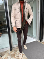 Load image into Gallery viewer, Verno Beige Slim Fit Fur Coat-baagr.myshopify.com-Jacket-BOJONI
