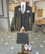 Load image into Gallery viewer, Giotto Black Slim Fit Notch Lapel Striped Suit-baagr.myshopify.com-suit-BOJONI
