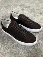 Load image into Gallery viewer, Louis Special Edition Rubber Sole Suede Print Leather Brown Sneakers
