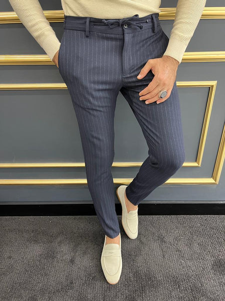 Luxury men's striped trousers gray DJPE68 Exclusive - Size: 31 |  Fashionformen.eu