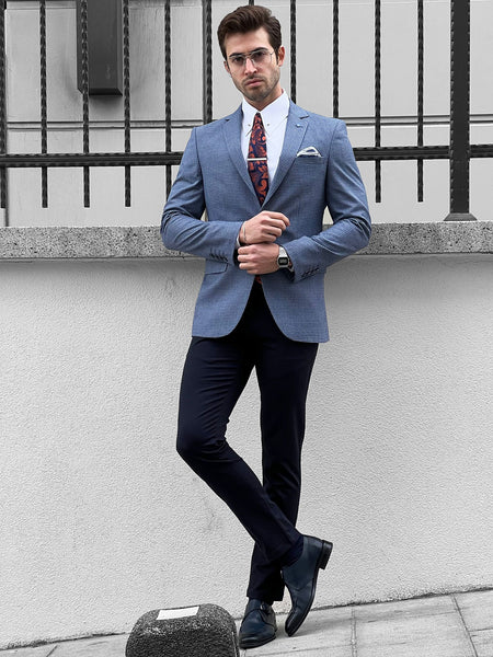 Louis Slim Fit High Quality Blue & Gray Blazer | BOJONI