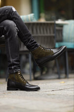 Load image into Gallery viewer, Leon Suede &amp; Leather Detailed Black Khaki Boots
