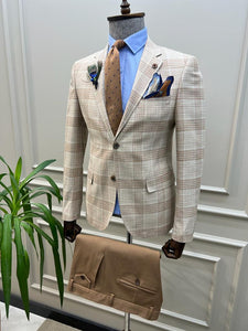 Giovanni Mannelli Slim Fit Striped Beige Suit