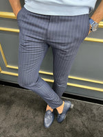 Load image into Gallery viewer, Bojoni Uluwatu Slim Fit Dark Blue Striped Trouser
