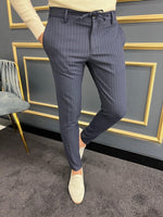 Load image into Gallery viewer, Thread Slim Fit Rope Detailed Dark Blue Stripe Trousers
