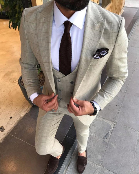 Davis Cream Plaid Slim Fit Suit | BOJONI