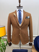 Load image into Gallery viewer, Rick Slim Fit Baroncelli Special Italian Fabric Stamped Camel Woolen Blazer
