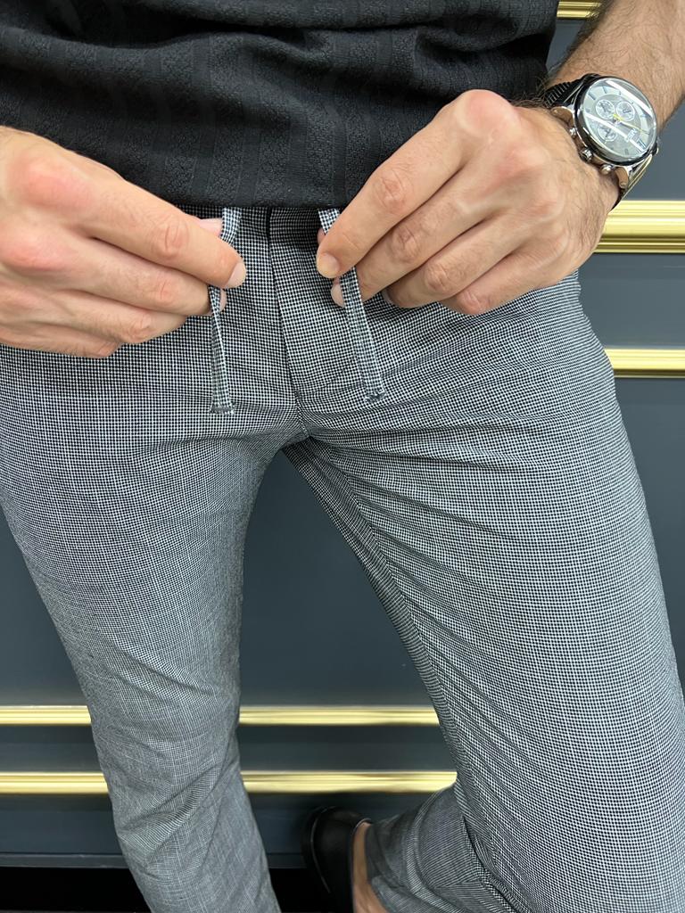 Bojoni Uluwatu Slim Fit Rope Detailed Grey Trouser