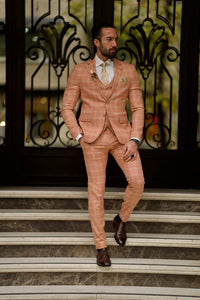 Bojoni Shagori Slim Fit Plaid Striped Tile Suit