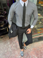 Load image into Gallery viewer, Bojoni Uluwatu Slim Fit Italian Collared Striped Black Shirt
