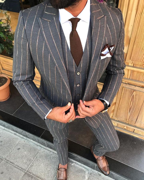 Owen Gray Striped Slim Fit Suit | BOJONI