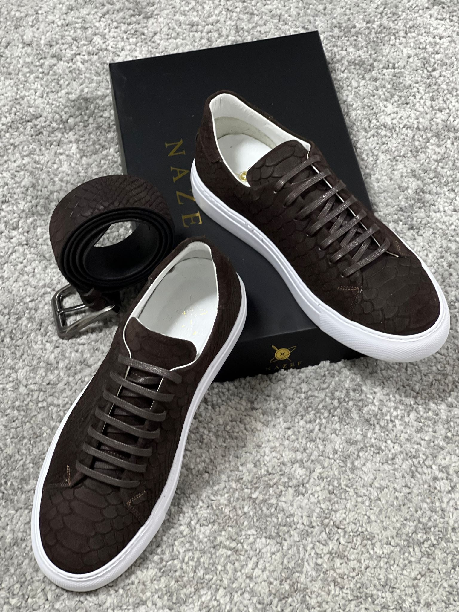 Louis Special Edition Rubber Sole Suede Print Leather Brown Sneakers