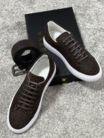 Load image into Gallery viewer, Louis Special Edition Rubber Sole Suede Print Leather Brown Sneakers
