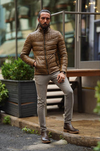 Thread Slim Fit Brown Faux Leather Jacket