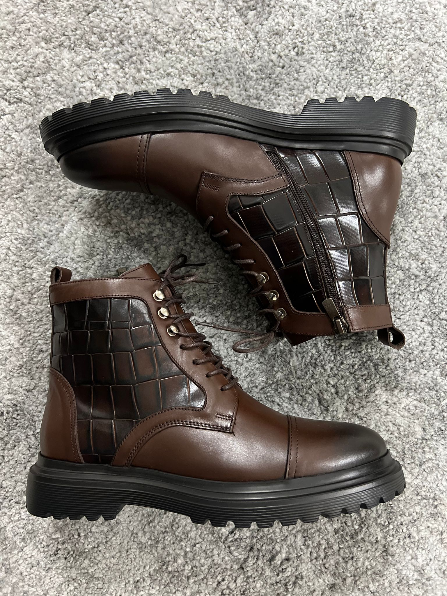 Louis Special Edition Zippered Croc Theme Leather Brown Boots