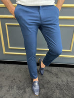 Load image into Gallery viewer, Bojoni Uluwatu Slim Fit Checkered Pique Detail Blue Trouser
