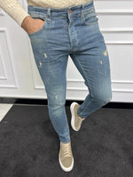 Load image into Gallery viewer, Leon Slim Fit Ripped Blue Lycra Jeans
