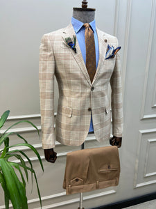 Giovanni Mannelli Slim Fit Striped Beige Suit