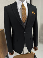 Load image into Gallery viewer, Louis Slim Fit High Quality Pointed Collared Black Woolen Suit
