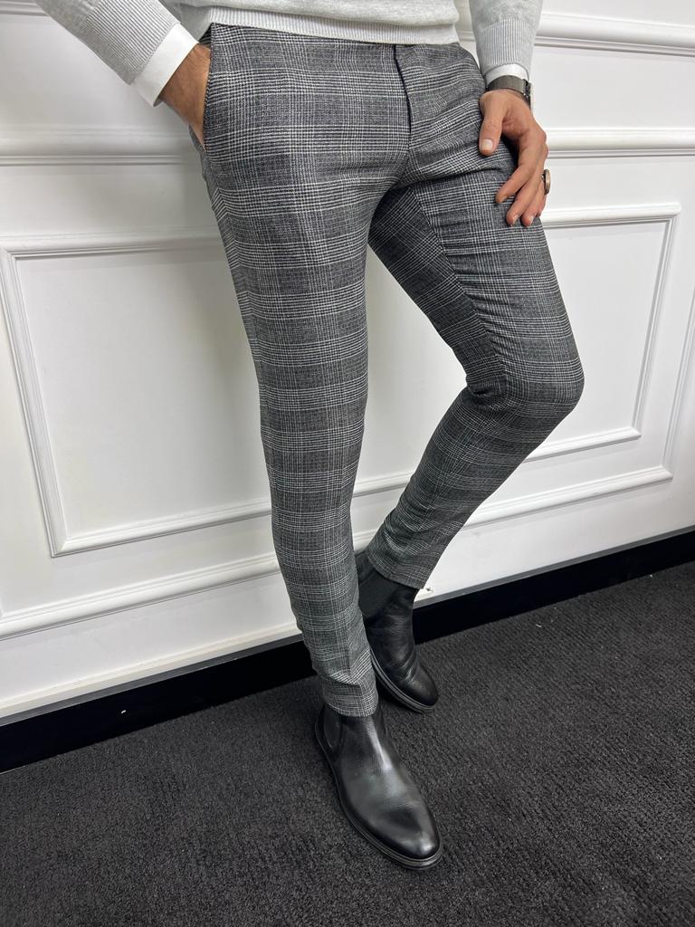 Gray men's checkered pants DJP06 | Fashionformen.eu