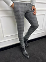 Load image into Gallery viewer, Leon Slim Fit Plaid Striped Grey Pants
